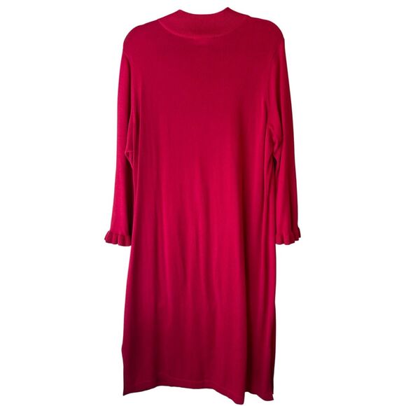 Isaac Mizrahi Midi Sweater Dress sz 1X Petite Ruffle Bell Sleeves fuchsia Holida - Picture 2 of 10